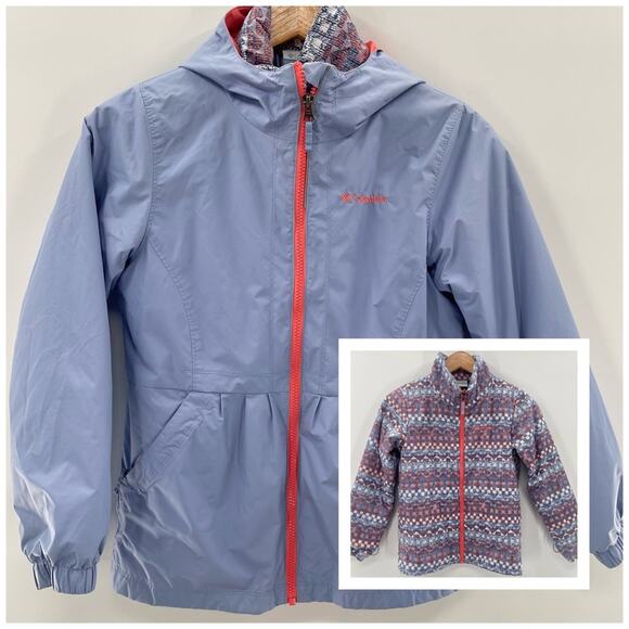 Columbia Interchange Two Layer Blue Southwest Geometric Coat Jacket Girls Medium - Picture 1 of 16
